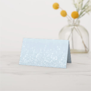 Baby Blue Silver Sparkle Snow Wedding Christmas Place Card