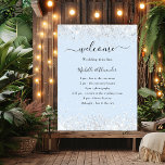 Baby blue silver wedding budget program poster<br><div class="desc">A baby blue background decorated with confetti,  sparkles.  Personalise and add your names and wedding details. Black coloured letters.  If you have more text it's possible to reduce the line space.</div>