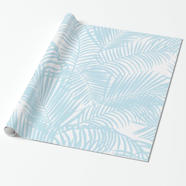 Baby blue simple modern tropical palm tree floral wrapping paper (Unrolled)