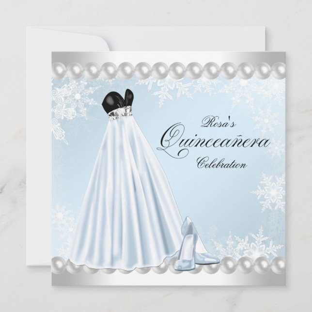 Baby Blue Snowflake Quinceanera Invitation (Front)