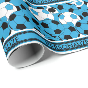 Baby Blue Soccer Ball Collage Wrapping Paper