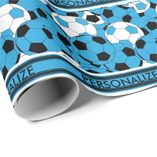Baby Blue Soccer Ball Collage Wrapping Paper (Roll Corner)