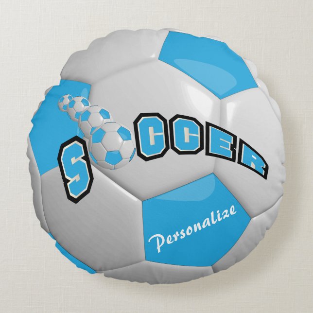Baby Blue Soccer Ball | DIY Name Round Cushion (Front)