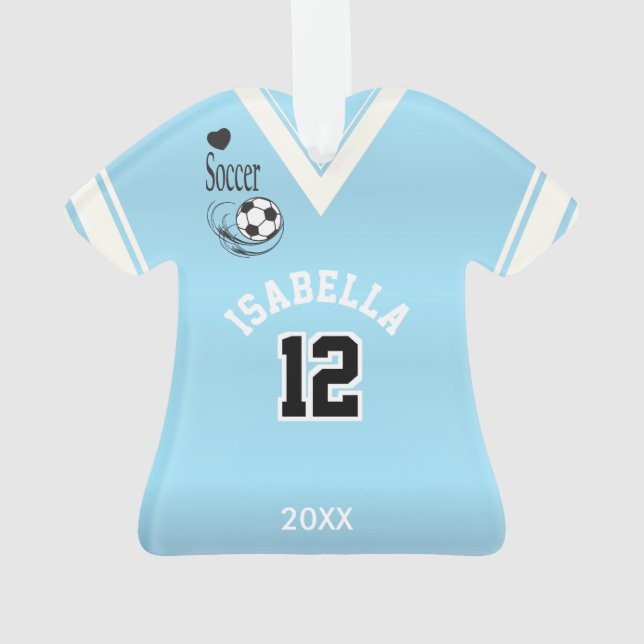 Baby Blue Soccer Shirt Ornament (Back)