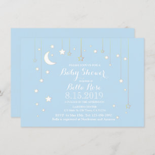 Baby blue star moon boy baby shower invite
