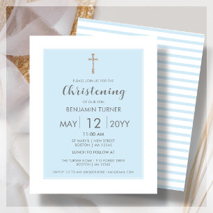Baby Blue Stripe   Christening Budget Invitation