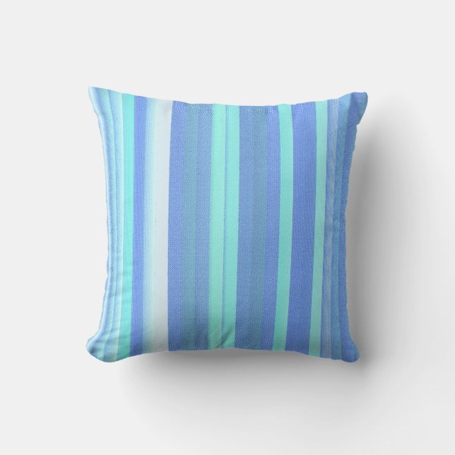 Baby Blue Striped Burlap Print Pattern Cushion (Front)