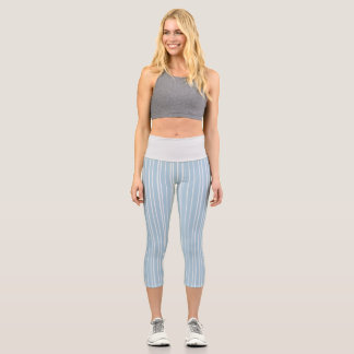 Baby blue striped capri leggings