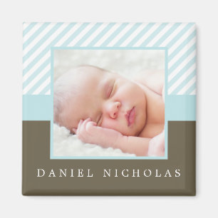 Baby Blue Stripes Photo Frame Magnet