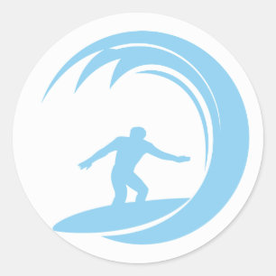 Baby Blue Surfing Classic Round Sticker