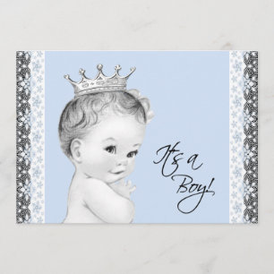 Baby Blue Sweet Little Prince Baby Shower Invitation