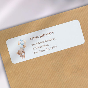 Baby Blue Teddy Bear Baby Shower Return Address