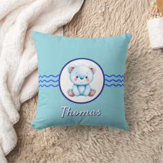 Baby blue teddy bear custom name cushion