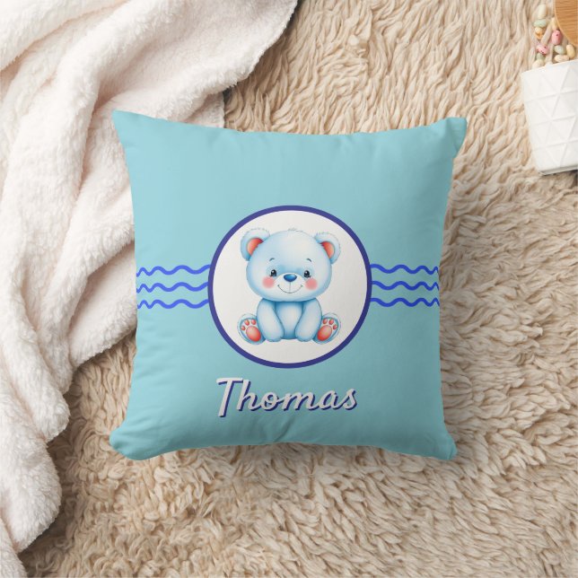 Baby blue teddy bear custom name cushion (Blanket)