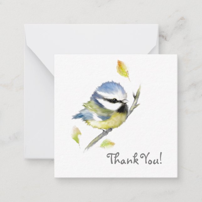 Baby  Blue tit  Bird Thank You Note card (Front)