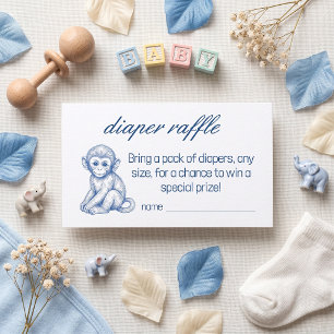 Baby Blue Toile Safari Baby Shower Diaper Raffle I Advice Card