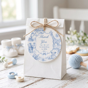 Baby Blue Toile Safari Baby Shower Thank You Round Classic Round Sticker