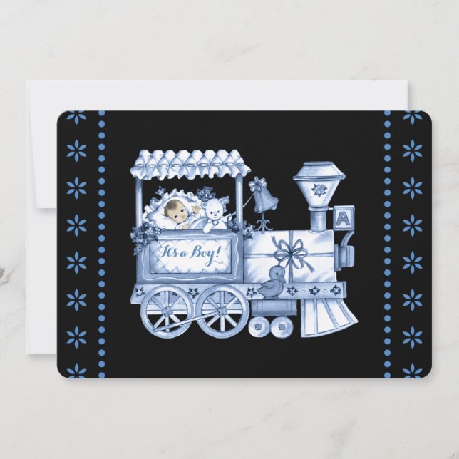 Baby Blue Train Baby Boy Shower Invitation (Front)