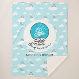 Baby Blue Train Choo Choo Engineer Sherpa Blanket