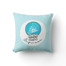 Baby Blue Train Choo Choo Engineer Throw Pillow