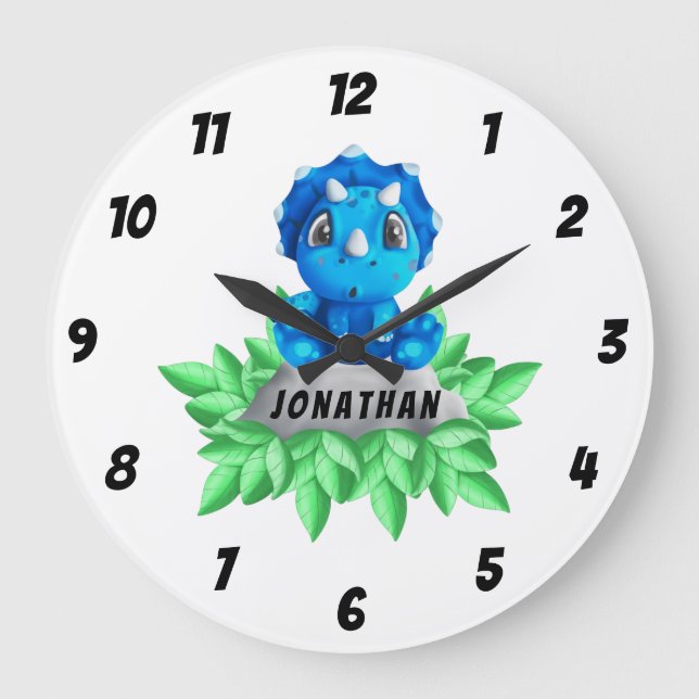 Baby Blue Triceratops Dinosaur  Large Clock (Front)