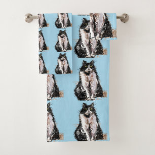 Baby Blue Tuxedo Black Cat Cats Girls Towel Set