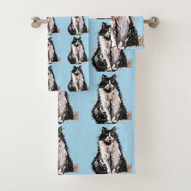 Baby Blue Tuxedo Black Cat Cats Girls Towel Set (Insitu)