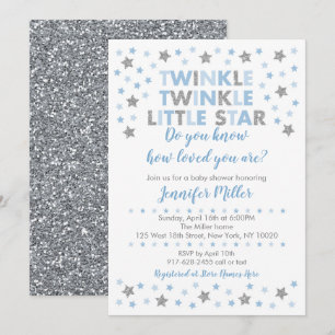Baby Blue Twinkle Star Baby Shower Invitation