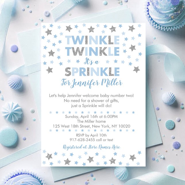 Baby Blue Twinkle Star Baby Sprinkle Invitation (Creator Uploaded)