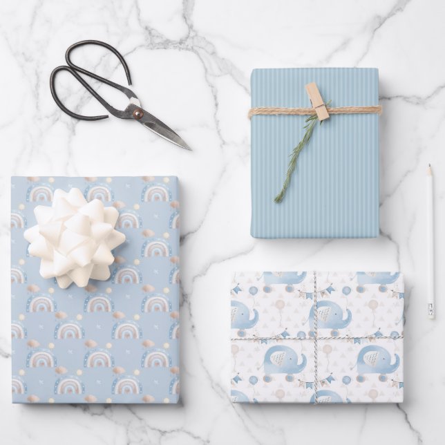 Baby Blue Two Baby Shower Assortment Wrapping Paper Sheet (Front)