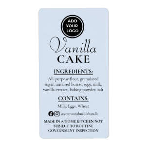 Baby Blue Vanilla Cake Cottage Ingredient Label
