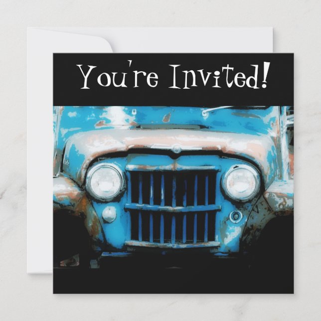 Baby Blue Vintage Car -  You're Invited! Invitation (Front)