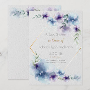 Baby Blue-Violet Translucent Watercolor Flowers Invitation
