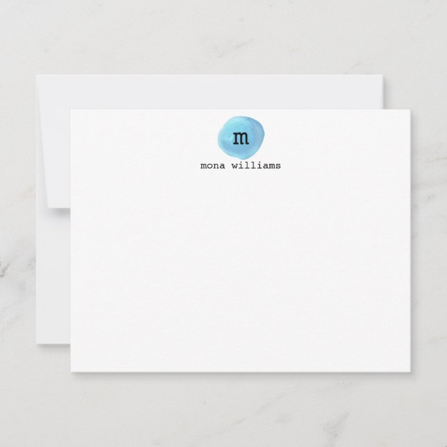 Baby Blue Watercolor Circle Modern Black Monogram Card (Front)