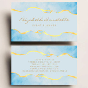 Baby Blue Watercolor Gold Foil Luxury Business Card
