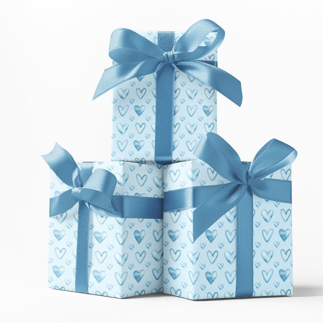 Baby Blue Watercolor Hearts Wrapping Paper (Baby Blue Watercolor Hearts Wrapping Paper)