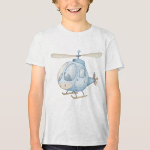 Baby Blue Watercolor Helicopter Nursery Boy Decor Tri-Blend Shirt