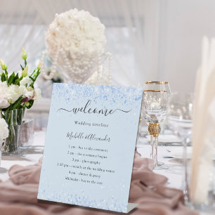 Baby blue wedding program pedestal sign