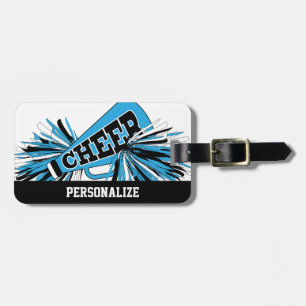 Baby Blue, White and Black Cheerleader Megaphone Luggage Tag