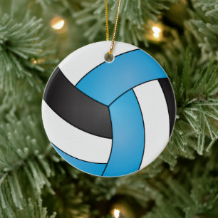 Baby Blue, White and Black Volleyball Ceramic Tree Decoration