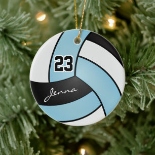 Baby Blue, White and Black 🏐 Volleyball Ceramic Tree Decoration