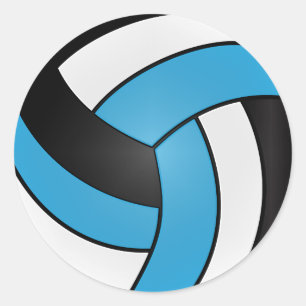 Baby Blue, White and Black Volleyball Classic Round Sticker
