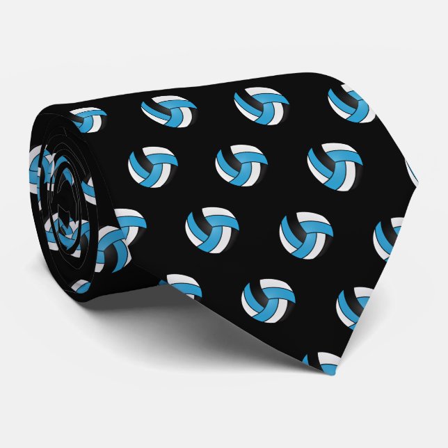 Baby Blue, White and Black Volleyball Tie (Rolled)