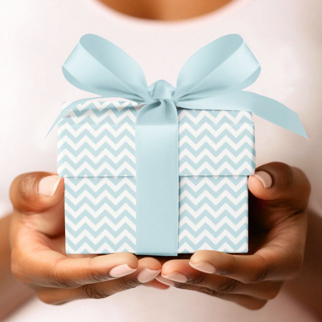 Baby Blue & White Chevron Stripe Baby Shower Wrapping Paper (Baby Blue & White Chevron Stripes Pattern for Baby Boy. Elegant Pastel Blue & White Zigzag Lines)
