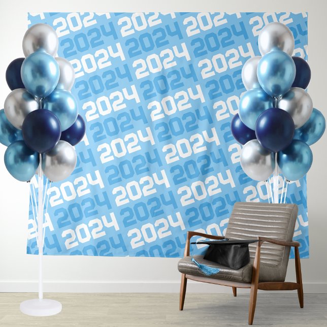 Baby Blue & White Class of ANY Year Graduation Tapestry (Baby Blue and White Class of ANY Year Repeating Background for Photo booths, backdrops and more!)
