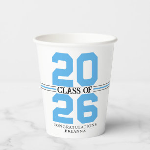 Baby Blue & White Class of Personalised Graduation Paper Cups