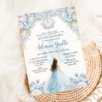 Baby Blue White Floral Cinderella Quinceanera 15