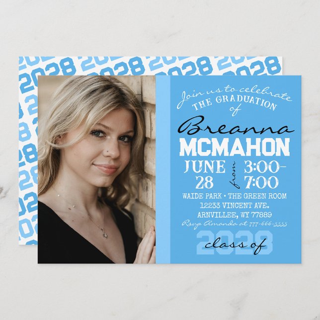 Baby Blue & White Graduation Photo Invitation (Repeating Class Year 1 & 2 Photo Graduation Invitations & Announcements)