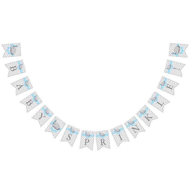 Baby Blue, White Grey Elephant Baby Sprinkle Bunting (All)