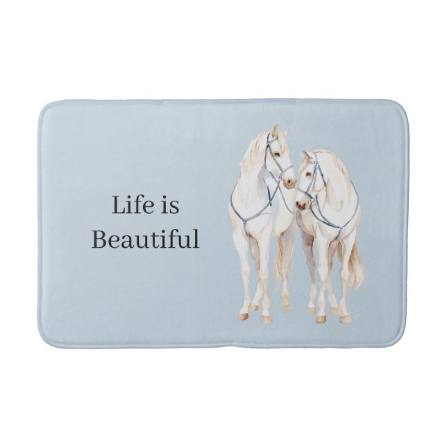 Baby Blue White Horses Bath Mat (Front)